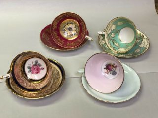Set of 4: English Bone China teacups and saucers (Paragon and Grosvenor) 2