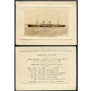 Rms " Majestic " White Star Line.  Log Abstract.  York - Southampton 19th Aug.  1908