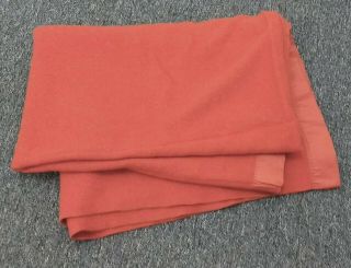 Bright Rust Orange Vintage Faribo Wool Blanket,  Satin Trim 64 X 86 Twin