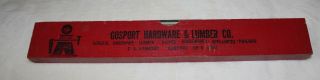 Vintage 12 " Wood Advertising Carpenters Level/ruler - Gosport Hardware & Lumber Co