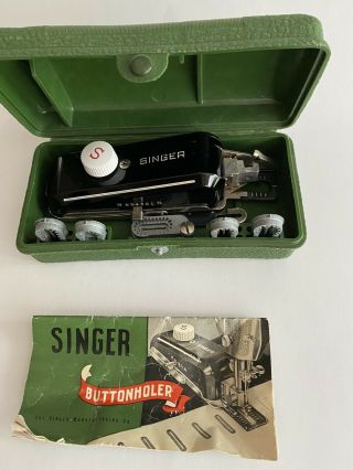 Vintage 1948 Singer Buttonholer Templates & Instruction Book 160506 Green Case
