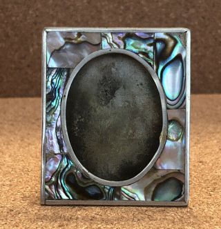 Vintage Mexican Alpaca Silver Inlaid Abalone Shell Picture Frame 2 - 3/8” X 2”