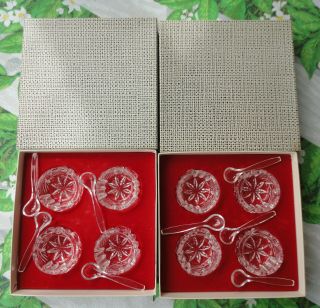 8 Vtg In 2 Box Cut Glass Salt Cellars And Spoons