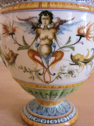 Fantastic Antique Cantagalli Italy painted Ewer Nude Winged Woman,  Face Spout 7 