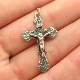 925 Sterling Silver Vintage Creed Crucifix Cross Pendant