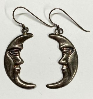 Southwestern Estate Vintage 925 Sterling Silver Moon Face Pierced Earring 9/218
