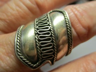 Sterling Silver 925 Estate Vintage Rope Edged Swirl Cigar Band Ring Size 11