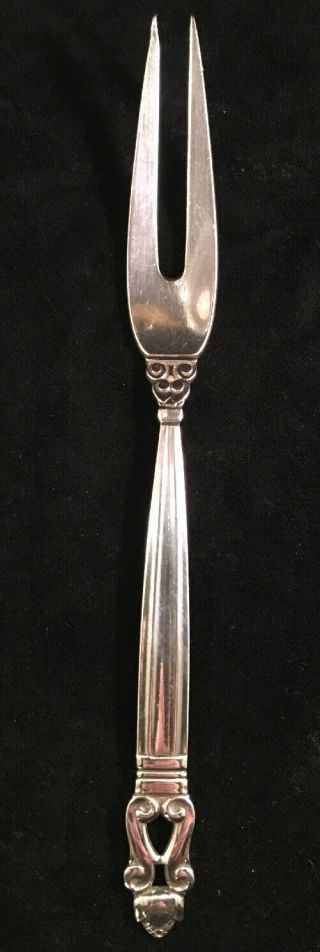 Georg Jensen Acorn Pattern Sterling Silver Two Tine Serving Fork - Cold Meat