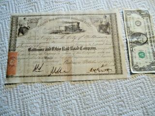 1867 City Of Baltimore 73 Shares B&o Railroad Stock Certificate W 2 Stamps Nr