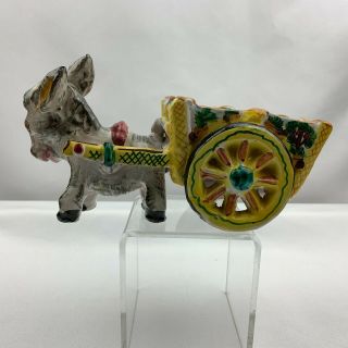 Large Vintage Donkey Double Yellow Cart W/ Flowers - Italy