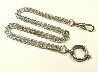 Vintage Pocket Silver Tone Watch Holder Swivel Round Clasp Chain 14 " Inches 29g