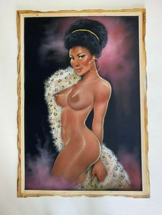 Hand Painted African American Art,  Nude Woman Velvet Painting,  38.  5 " X 26.  5 " Z