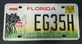 Florida 2008 Everglades River Of Grass License Plate Eg35h