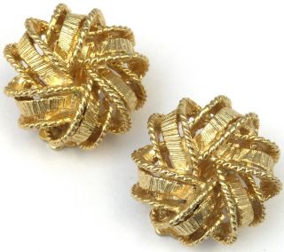 Vintage Earrings Gold Tone Metal Knot Design Clip Back Style Costume Jewelry