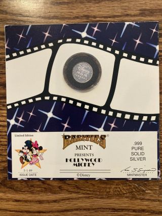 Disney Mgm Studios Mickey Minnie Mouse Pure Silver Coin W/folder Vintage 5/1/89
