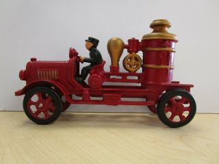John Wright Vintage Red Cast Iron Fire Engine Truck With Driver