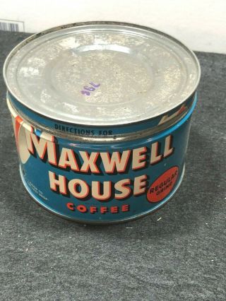Vintage Maxwell House Regular Grind Key Wind 1 Pound Coffee Tin W/ Lid