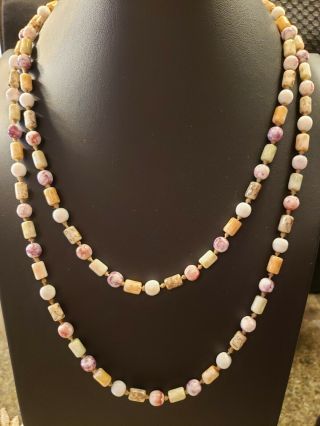 Vintage Glass Bead Necklace 50 " Long Hand Knotted Unique Beads
