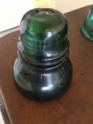 Vintage Emerald Green Cd Brookfield Glass Insulator Small " Flea Bites "