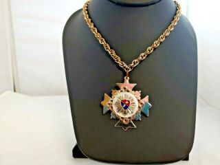 Vintage Marked Germany Maltese Cross Shield Pendant Necklace