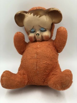 Vintage Knickerbocker Pouting Teddy Bear,  Plush,  With A Rubber Face - 1950 