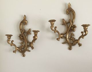 2 Vtg.  Dart Gold Syroco 2 Arm Ornate Wall Candle Sconce