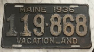 Maine License Plate Vintage 1936 (first Year For Vacationland) 119 - 868