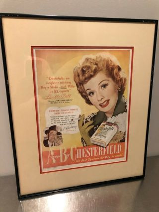 Framed Vintage Lucille Ball Chesterfield Cigarettes Ad I Love Lucy Rko Film