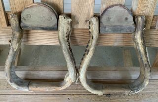 Vintage Western Stirrups Rawhide Covered 1 " Tread Riding Trail Barrel Cutting