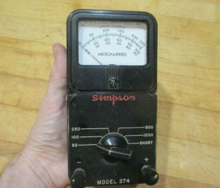 Vintage Simpson 374 Dc Microamperes Microammeter Analog Meter