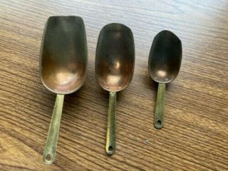 Vintage Copper 3 Piece Measuring Scoop Set Riveted Brass Handles