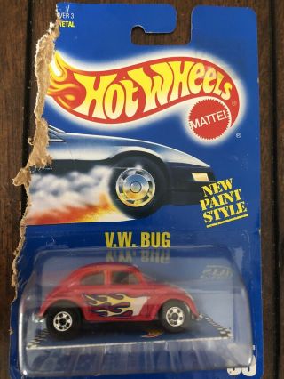 Hot Wheels Volkswagen Beetle Red W/flames Vw Bug Vintage Blue Card 65 Moc