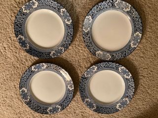 Set of 4 Vintage Blue Wood And Sons England semi - porcelain khotan plates 2