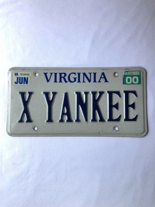Vintage 1990s Virginia Vanity License Plate X YANKEE Richmond Va Personalized 2