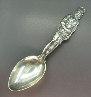Full Figure Indian Chief Sterling Silver Souvenir Spoon Vintage/antique W/shield