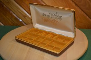 Vintage Jewelry Ring Box Case (mele?) Hard Shell Travel Organizer Harvest Gold