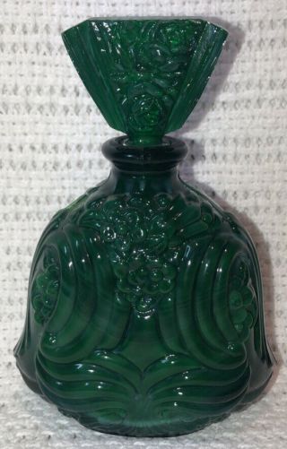 Glamorous Antique Art Deco Bohemian Czech Malachite Glass Perfume Bottle Floral