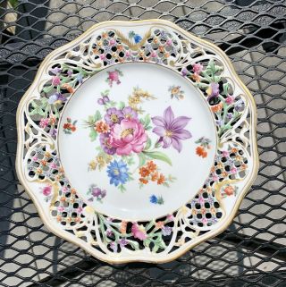 Vintage Schumann Germany Dresden Flowers Chateau Reticulated Salad Plate 8.  5 "