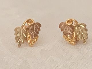 Landstrom’s Vintage 10k Black Hills Tri Colored Gold Grape Leaves Post Earrings