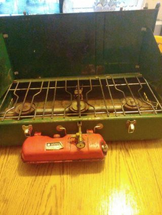 Vintage Coleman 426d 3 Burner Camp Camping Stove With Tank