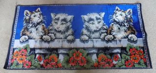 Vintage Cat Kitten Velour Tapestry Panel 39 X 19