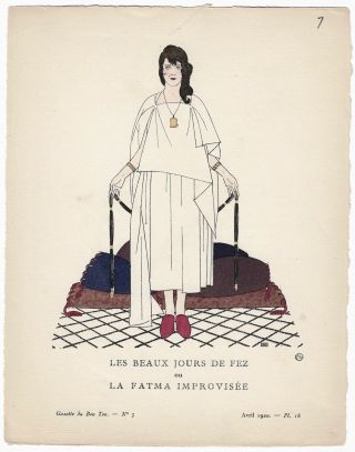 Vintage 1920 French Art Deco Pochoir Gazette Du Bon Ton Moroccan - Style Fashion