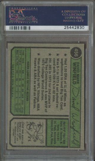 1974 Topps 456 Dave Winfield Padres RC Rookie HOF PSA 7 NM 2