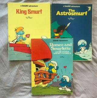 3 Vintage Smurf Adventure Comic Books: Astrosmurf,  Romeo & Smurfette,  King Smurf