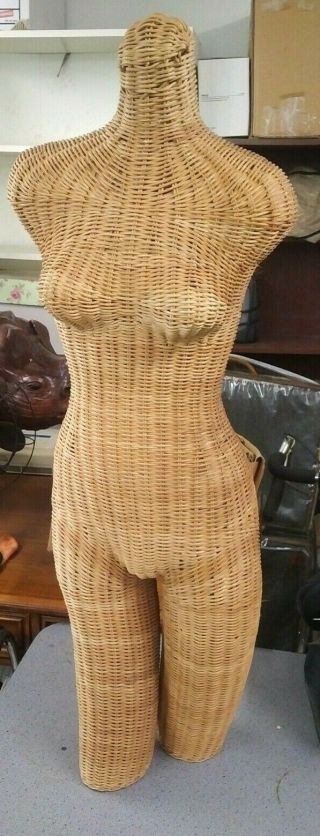 Vintage Wicker Mannequin Torso Woman Dress Form Decor 60 
