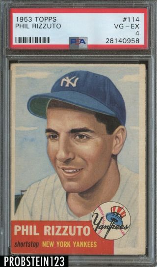 1953 Topps 114 Phil Rizzuto Yankees Hof Psa 4 Vg - Ex