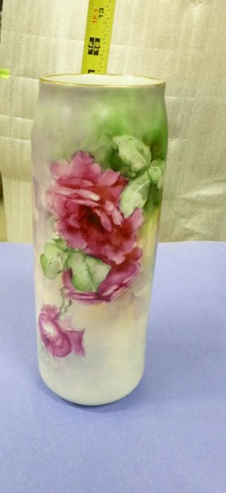 Antique Mz Austria Vase Hand Painted Roses Flowers 1884 - 1909 11 " Tall