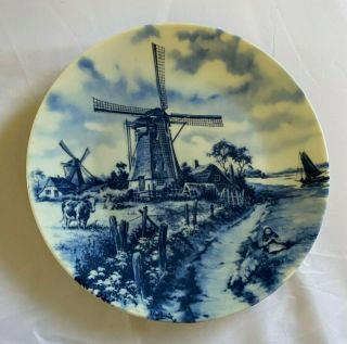 Vintage Ter Steege Bv Plate,  Blue Delft Blauw,  Hand Decorated Holland,  Windmill