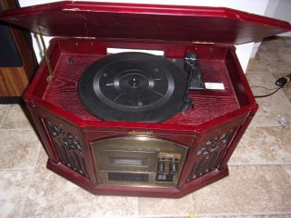 Memorex Antique Style Record player wooden CD,  Cassette Player,  and AM/FM Radio 3