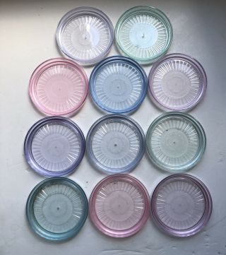 Set Of 11 Vintage Tupperware Coasters Clear Acrylic Purple Blue Pink Green